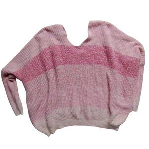 Rue21 Women's L/XL Pink Striped Color Block Sweater With V-Neck &‎ Long Sleeve